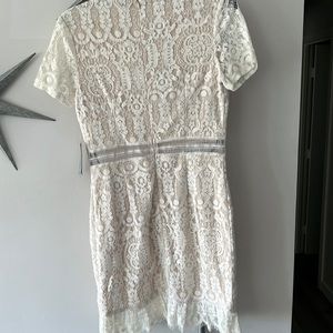 Misguided white lace dress with cut out on waist